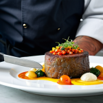 A professional food stylist, fully clothed in a modest, contemporary chef's jacket, carefully arranges a vibrant, artfully plated Portuguese dish on a modern white plate. The dish showcases vivid colors, varied textures, and intentional height, with small plating tools visible nearby. A smartphone is positioned to capture the image, emphasizing the visual revolution in culinary presentation. The scene is set in a clean, well-lit professional kitchen bathed in soft, natural daylight.
    *   safe for work, appropriate content, fully clothed, professional, perfect anatomy, correct proportions, natural pose, well-formed hands, proper finger count, high detail, cinematic lighting, studio photography style, high quality.