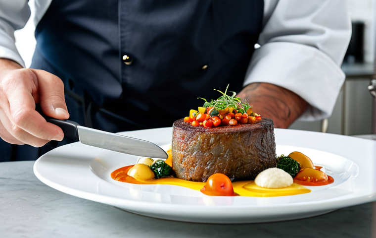 A professional food stylist, fully clothed in a modest, contemporary chef's jacket, carefully arranges a vibrant, artfully plated Portuguese dish on a modern white plate. The dish showcases vivid colors, varied textures, and intentional height, with small plating tools visible nearby. A smartphone is positioned to capture the image, emphasizing the visual revolution in culinary presentation. The scene is set in a clean, well-lit professional kitchen bathed in soft, natural daylight.
* safe for work, appropriate content, fully clothed, professional, perfect anatomy, correct proportions, natural pose, well-formed hands, proper finger count, high detail, cinematic lighting, studio photography style, high quality.