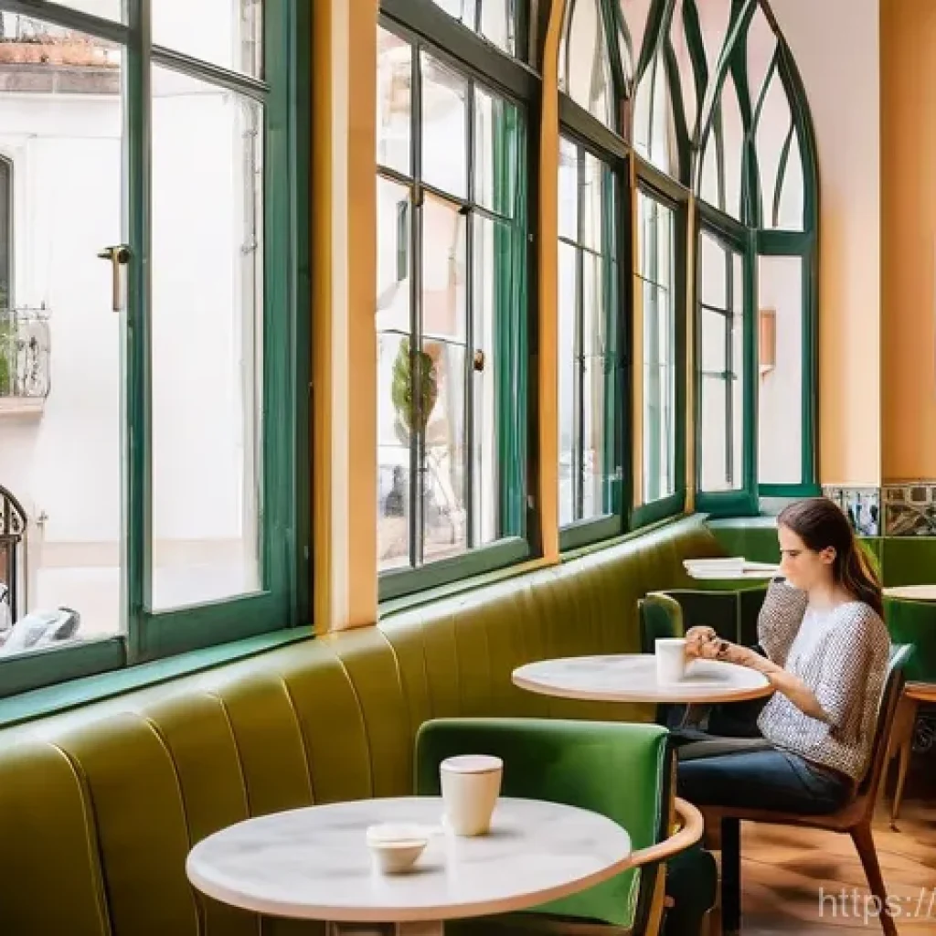 현대 다과 카페 - **A Vibrant Lisbon Morning in a Specialty Café:**
    A bright, inviting specialty coffee shop in Li...