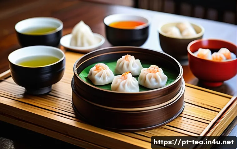 중국 다과 종류 - A vibrant and detailed scene of a traditional Cantonese dim sum feast, showcasing an assortment of d...