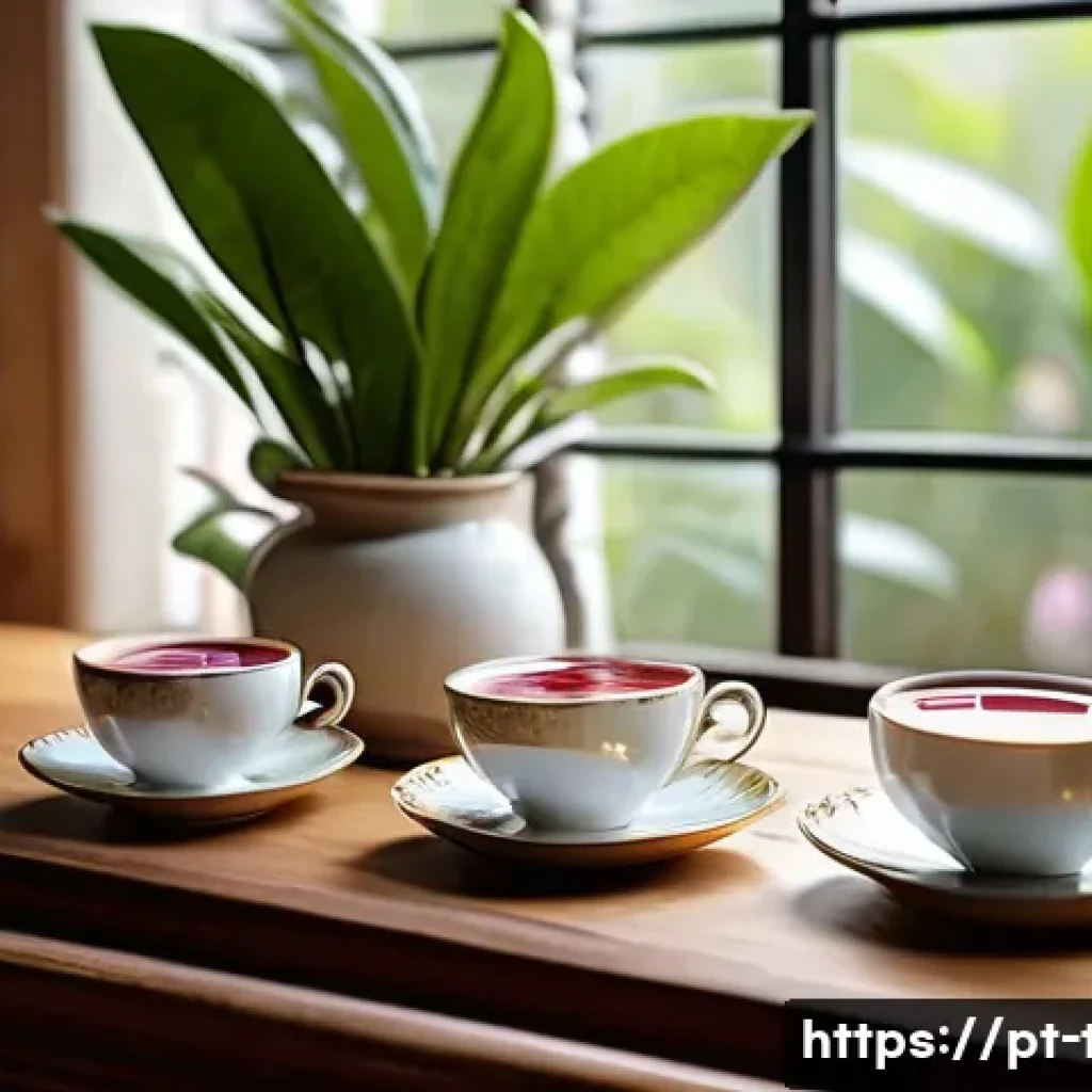 다과와 호텔 애프터눈티 - A sophisticated tea afternoon setting in a cozy Brazilian tea house: delicate porcelain teacups with...