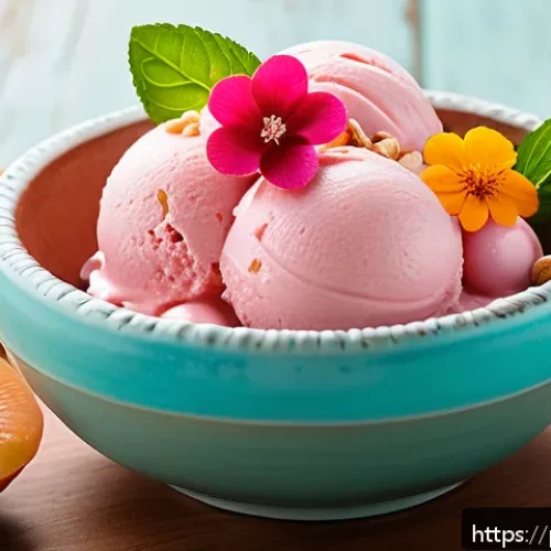 다과와 젤라또 - A vibrant and elegant dessert presentation featuring a fusion of Brazilian guava paste (goiabada) an...