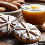 다과와 독일 베이커리 - A close-up, high-resolution image of traditional German Lebkuchen cookies arranged on a rustic woode...