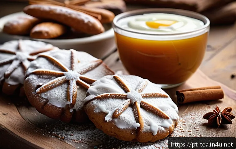 다과와 독일 베이커리 - A close-up, high-resolution image of traditional German Lebkuchen cookies arranged on a rustic woode...