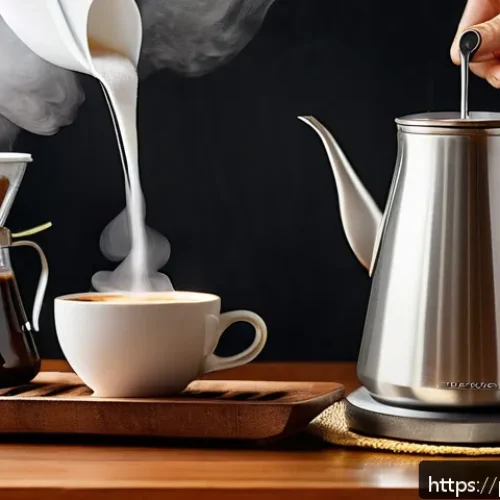 다과와 핸드드립 - A cozy Brazilian kitchen scene featuring a barista carefully pouring hot water from a sleek goosenec...