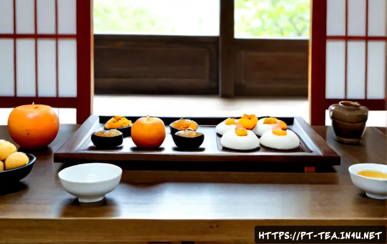 Home 30 조선시대 다과상 - Photorealistic Joseon-era Korean tea table arranged on a low wooden table, elegant celadon and white...